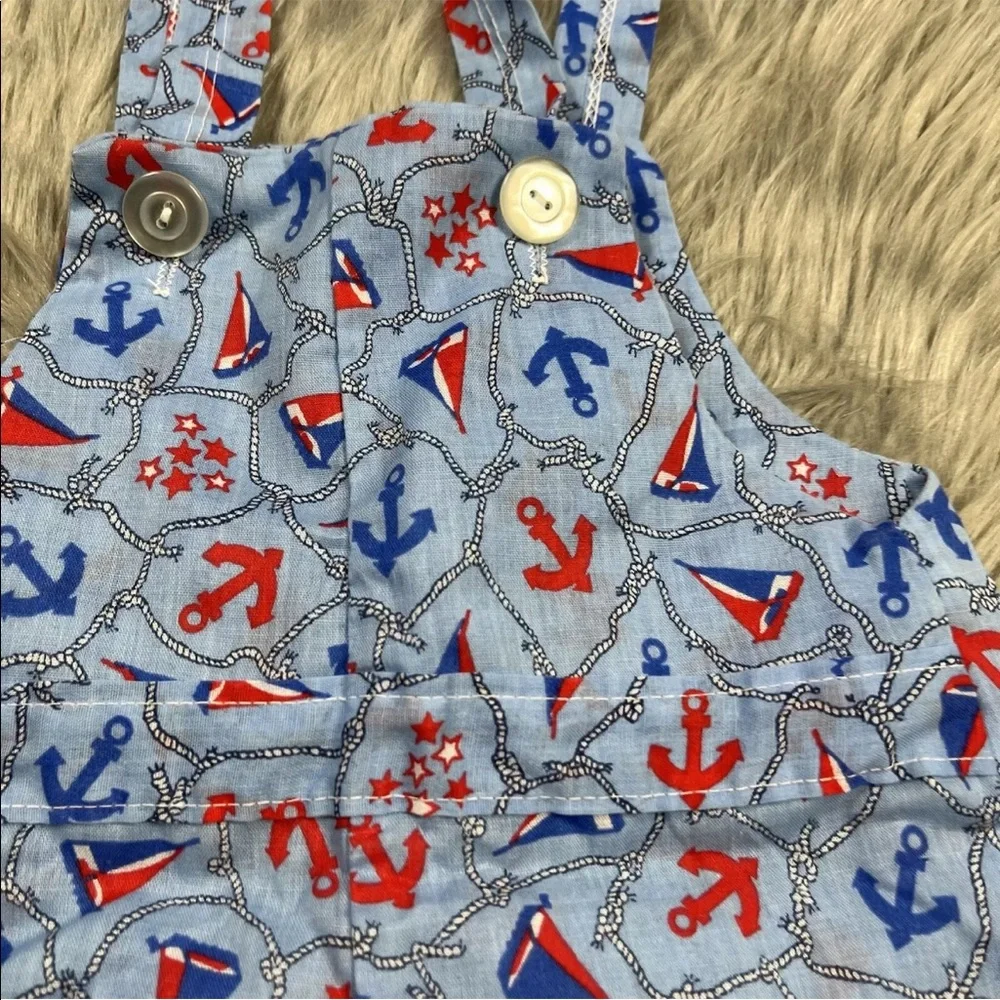 Vintage Toddler Blue Red Sailor Anchor Romper
